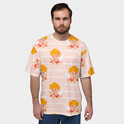 Футболка оверсайз мужская Полосатый паттерн с милыми купидонами, цвет: 3D-принт — фото 2