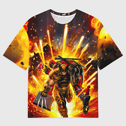 Футболка оверсайз мужская Дэдпул и Росомаха при взрыве, цвет: 3D-принт