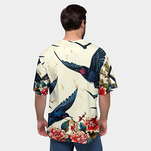 Мужская футболка оверсайз Стая ласточек / 3D-принт – фото 4