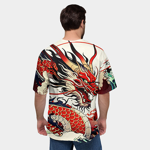 Мужская футболка оверсайз Красный дракон в японском стиле ирезуми / 3D-принт – фото 4