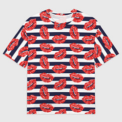 Футболка оверсайз мужская Женские губы с красной блестящей помадой на полоса, цвет: 3D-принт