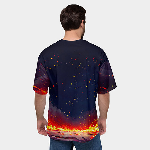 Мужская футболка оверсайз Фламинго в огне / 3D-принт – фото 4