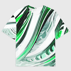 Мужская футболка оверсайз Волнистая бело-зелёная абстракция