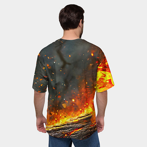 Мужская футболка оверсайз Дятел в огне / 3D-принт – фото 4