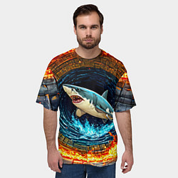 Футболка оверсайз мужская Акула в огненом колодце, цвет: 3D-принт — фото 2