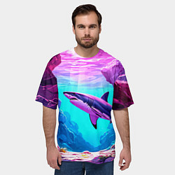 Футболка оверсайз мужская Акула в розовом сиянии, цвет: 3D-принт — фото 2