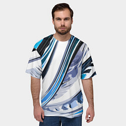 Футболка оверсайз мужская Волнистая бело-синяя абстракция, цвет: 3D-принт — фото 2