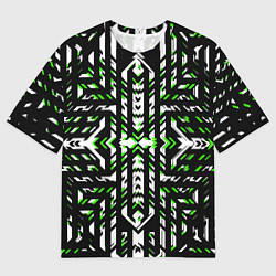 Мужская футболка оверсайз Чёрно-зелёный диагональные полосы на белом фоне