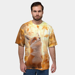 Футболка оверсайз мужская Рыжая лисица в осеннем лесу, цвет: 3D-принт — фото 2