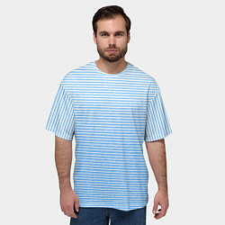 Футболка оверсайз мужская Белый с голубым текстурный в полоску, цвет: 3D-принт — фото 2