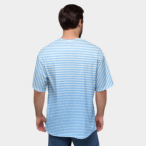 Мужская футболка оверсайз Белый с голубым текстурный в полоску / 3D-принт – фото 4