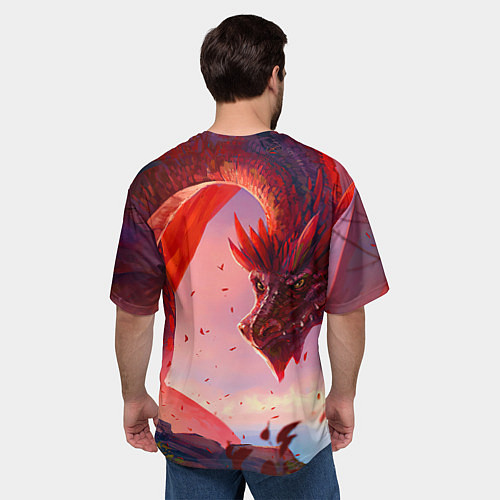 Мужская футболка оверсайз Дракон красный мифический / 3D-принт – фото 4