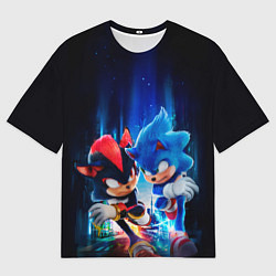 Футболка оверсайз мужская Соник и Шэдоу бегут наперегонки, цвет: 3D-принт