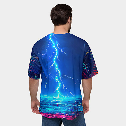 Мужская футболка оверсайз Фламинго и молния / 3D-принт – фото 4