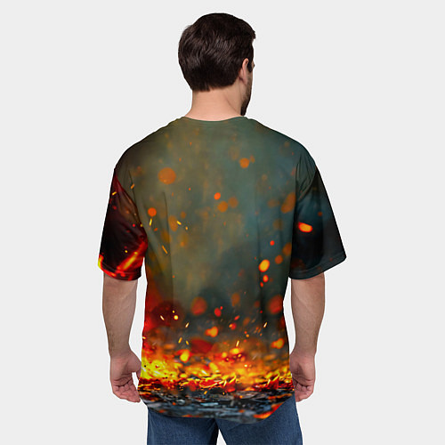 Мужская футболка оверсайз Снегирь в огне / 3D-принт – фото 4
