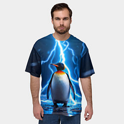 Футболка оверсайз мужская Пингвин удар молнии, цвет: 3D-принт — фото 2