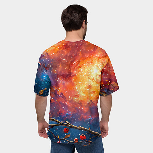 Мужская футболка оверсайз Снегирь и космос / 3D-принт – фото 4
