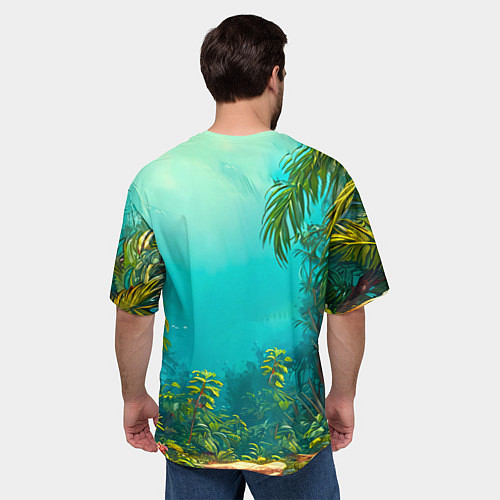 Мужская футболка оверсайз Фламинго в джунглях / 3D-принт – фото 4