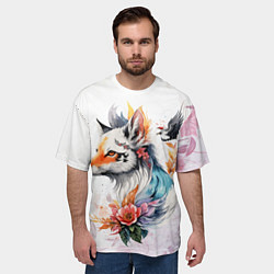 Футболка оверсайз мужская Лисица в цветах, цвет: 3D-принт — фото 2