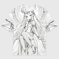 Мужская футболка оверсайз Эльфийка рисунок карандашом