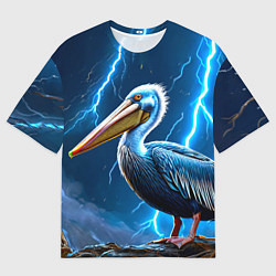 Футболка оверсайз мужская Пеликан и молния, цвет: 3D-принт
