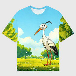 Футболка оверсайз мужская Аист в лесу, цвет: 3D-принт