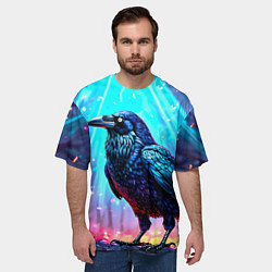 Футболка оверсайз мужская Черный ворон в неоне, цвет: 3D-принт — фото 2