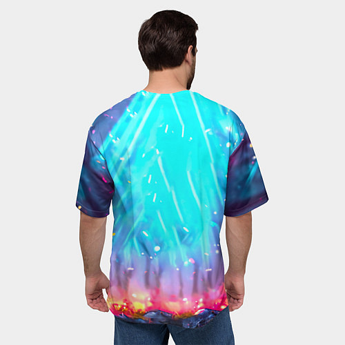 Мужская футболка оверсайз Черный ворон в неоне / 3D-принт – фото 4