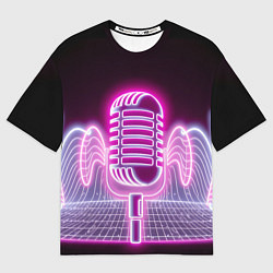 Футболка оверсайз мужская Розовый неоновый микрофон, цвет: 3D-принт
