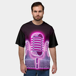 Футболка оверсайз мужская Розовый неоновый микрофон, цвет: 3D-принт — фото 2