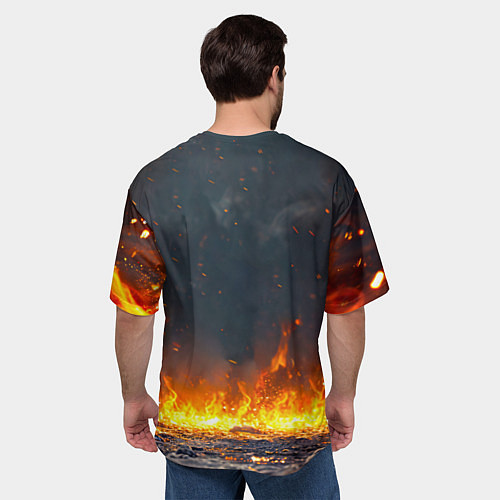 Мужская футболка оверсайз Пингвин в огне / 3D-принт – фото 4