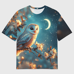 Мужская футболка оверсайз Сова и звездное небо