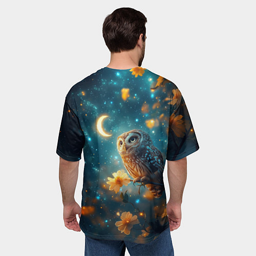 Мужская футболка оверсайз Сова смотрит на месяц / 3D-принт – фото 4