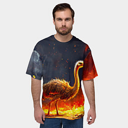 Футболка оверсайз мужская Страус эму в огне, цвет: 3D-принт — фото 2