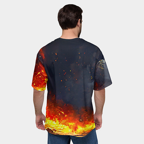 Мужская футболка оверсайз Страус эму в огне / 3D-принт – фото 4