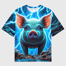 Футболка оверсайз мужская Свинья и разряды молний, цвет: 3D-принт
