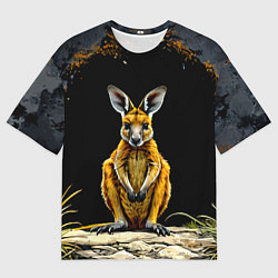 Футболка оверсайз мужская Кенгуру на черном, цвет: 3D-принт