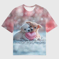 Футболка оверсайз мужская Милые щенята с сердечком, цвет: 3D-принт
