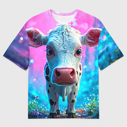 Мужская футболка оверсайз Коровка в сказочном лесу