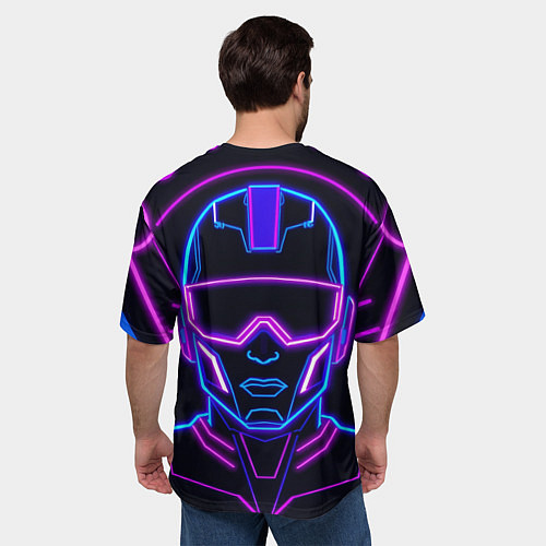 Мужская футболка оверсайз Неоновый кибер силует / 3D-принт – фото 4