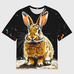 Мужская футболка оверсайз Заяц на черном