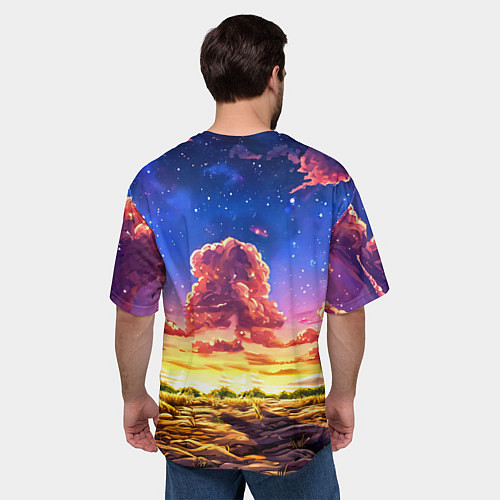 Мужская футболка оверсайз Буйвол в звездной ночи / 3D-принт – фото 4