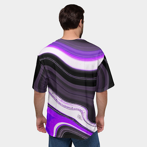 Мужская футболка оверсайз Волнистые горизонтальные чёрно-фиолетовые полосы н / 3D-принт – фото 4