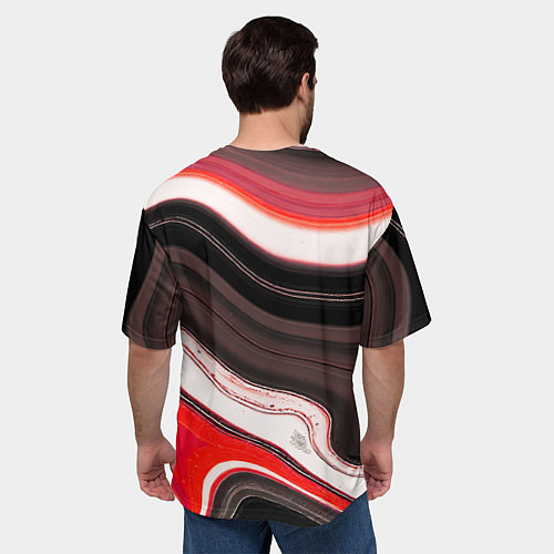 Мужская футболка оверсайз Волнистые горизонтальные чёрно-красные полосы на б / 3D-принт – фото 4