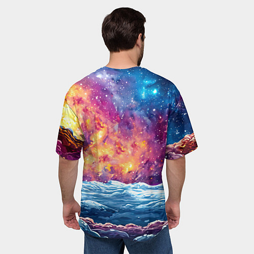 Мужская футболка оверсайз Белый медведь и звездное небо / 3D-принт – фото 4