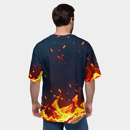 Мужская футболка оверсайз Лемур в огне / 3D-принт – фото 4
