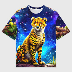 Мужская футболка оверсайз Гепард в звездную ночь