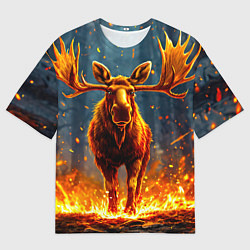 Футболка оверсайз мужская Лось в огне, цвет: 3D-принт