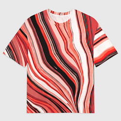 Мужская футболка оверсайз Волнистые вертикальные чёрно-красные полосы