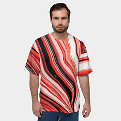 Футболка оверсайз мужская Волнистые вертикальные чёрно-красные полосы, цвет: 3D-принт — фото 2